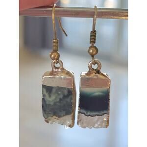 Artisan-Hand Made Moss Agate Druzy Geode Earrings Pierced